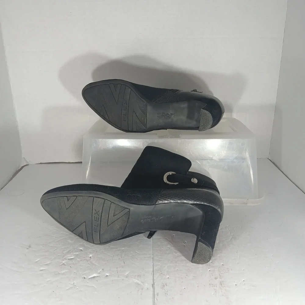 LifeStride Georgianna Ankle Boots 7.5W Black Faux Suede Leather Block Heel Zip